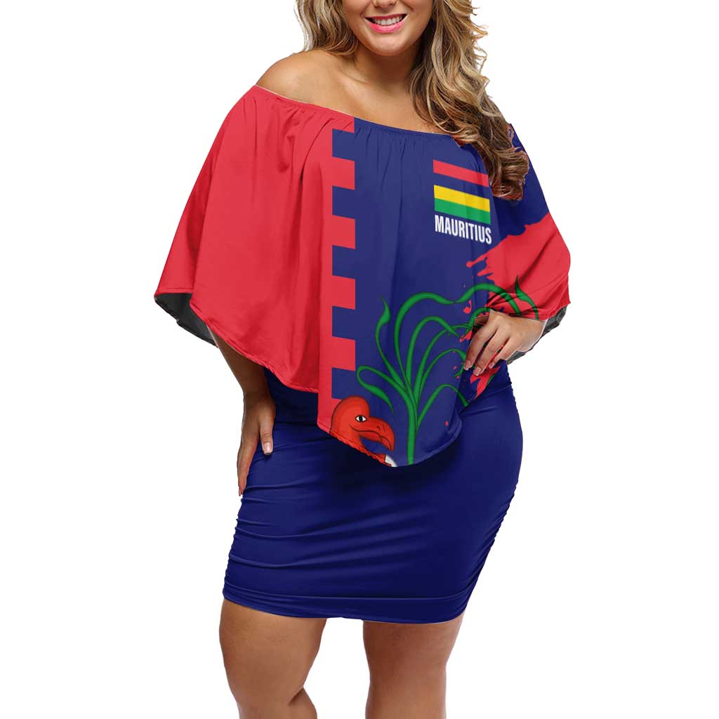 Mauritius Off Shoulder Short Dress National Emblem Integrated with Country's Shape – Symbolic Design