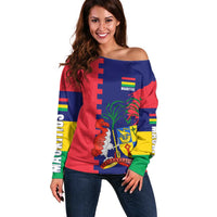 Mauritius Off Shoulder Sweater National Emblem Integrated with Country's Shape – Symbolic Design