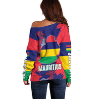 Mauritius Off Shoulder Sweater National Emblem Integrated with Country's Shape – Symbolic Design