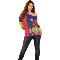Mauritius Off Shoulder Sweater National Emblem Integrated with Country's Shape – Symbolic Design