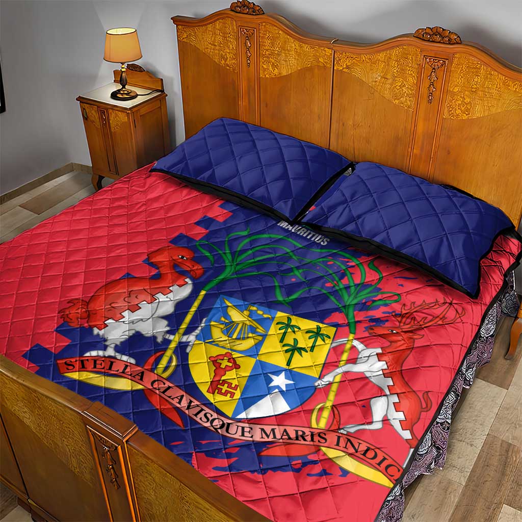 Mauritius Quilt Bed Set National Emblem Integrated with Country's Shape – Symbolic Design