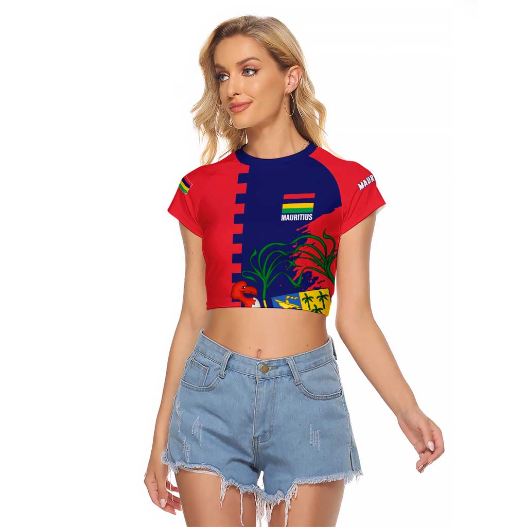 Mauritius Raglan Cropped T Shirt National Emblem Integrated with Country's Shape – Symbolic Design