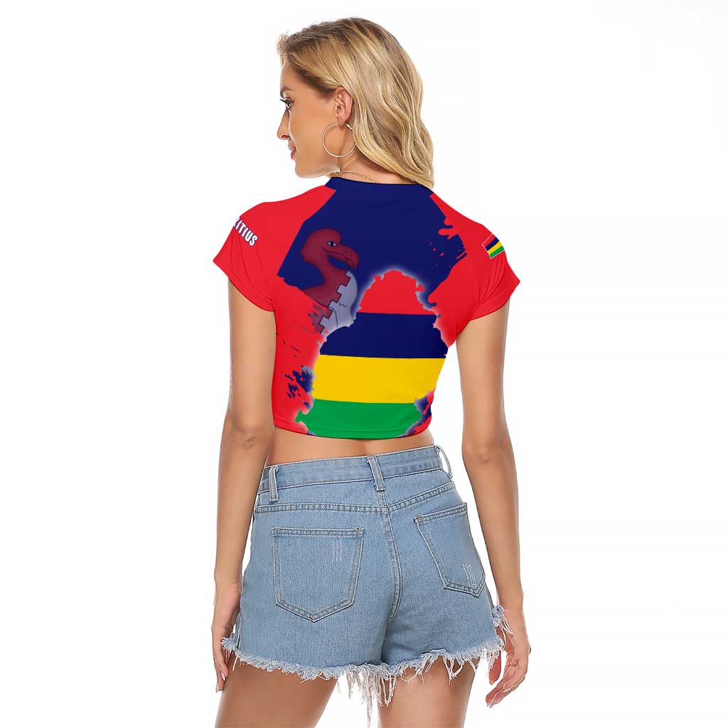 Mauritius Raglan Cropped T Shirt National Emblem Integrated with Country's Shape – Symbolic Design