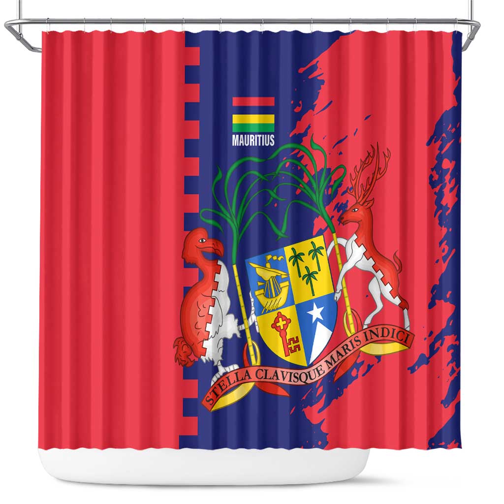 Mauritius Shower Curtain National Emblem Integrated with Country's Shape – Symbolic Design