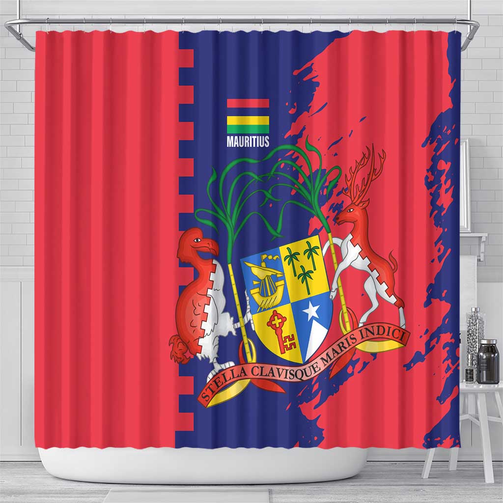 Mauritius Shower Curtain National Emblem Integrated with Country's Shape – Symbolic Design