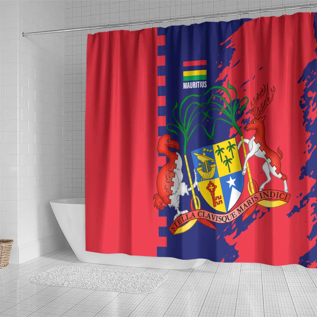 Mauritius Shower Curtain National Emblem Integrated with Country's Shape – Symbolic Design