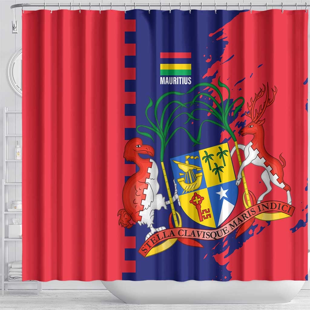 Mauritius Shower Curtain National Emblem Integrated with Country's Shape – Symbolic Design