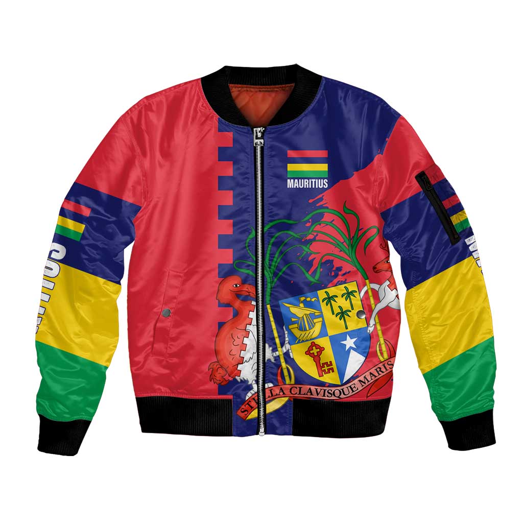 Mauritius Sleeve Zip Bomber Jacket National Emblem Integrated with Country's Shape – Symbolic Design