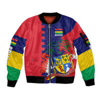 Mauritius Sleeve Zip Bomber Jacket National Emblem Integrated with Country's Shape – Symbolic Design