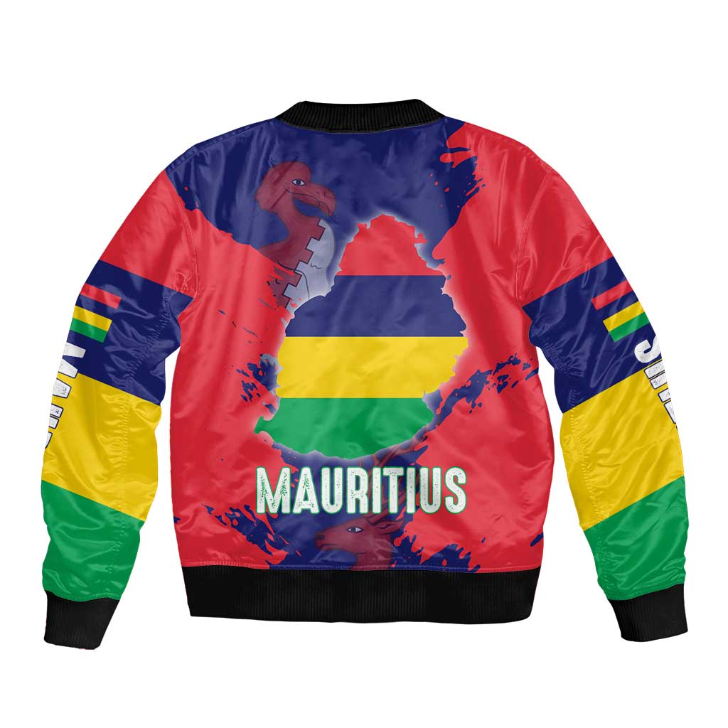Mauritius Sleeve Zip Bomber Jacket National Emblem Integrated with Country's Shape – Symbolic Design