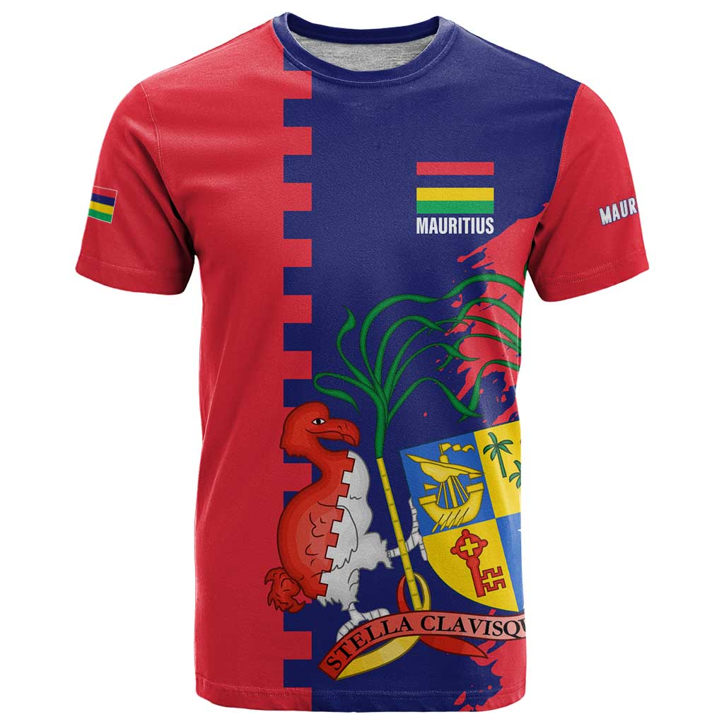 Mauritius T Shirt National Emblem Integrated with Country's Shape – Symbolic Design