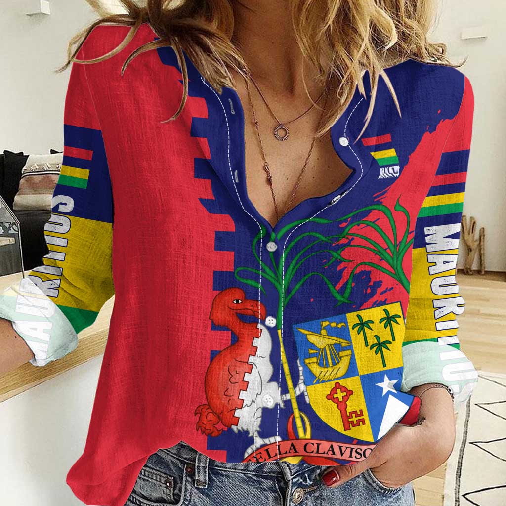 Mauritius Women Casual Shirt National Emblem Integrated with Country's Shape – Symbolic Design