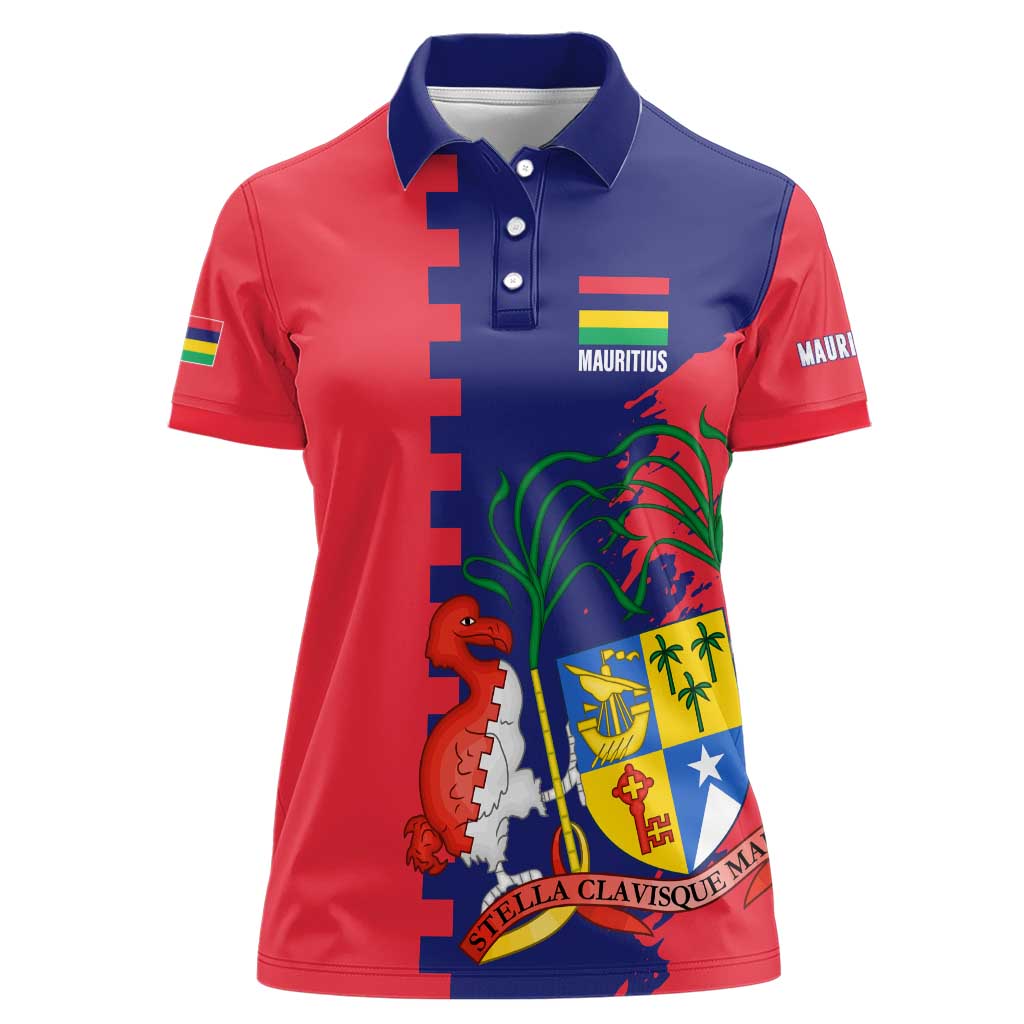 Mauritius Women Polo Shirt National Emblem Integrated with Country's Shape – Symbolic Design