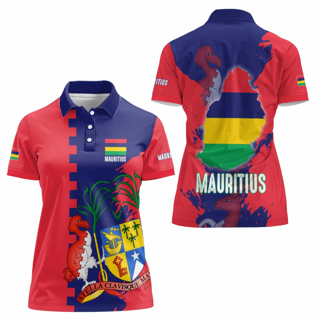 Mauritius Women Polo Shirt National Emblem Integrated with Country's Shape – Symbolic Design