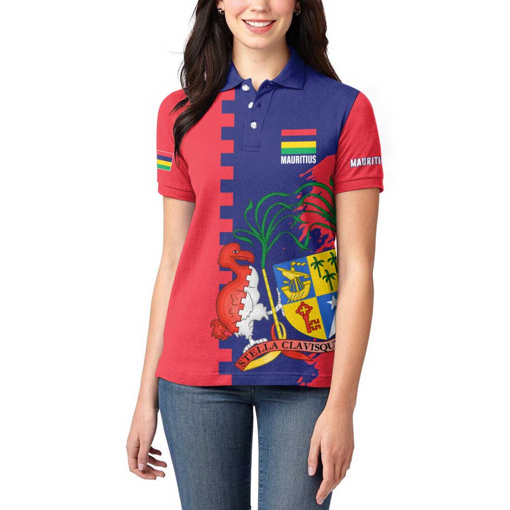 Mauritius Women Polo Shirt National Emblem Integrated with Country's Shape – Symbolic Design