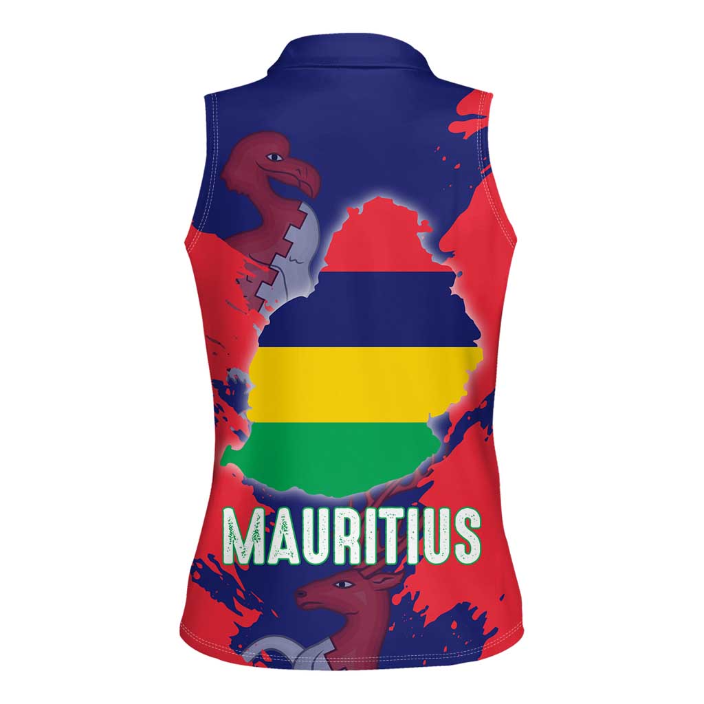 Mauritius Women Sleeveless Polo Shirt National Emblem Integrated with Country's Shape – Symbolic Design