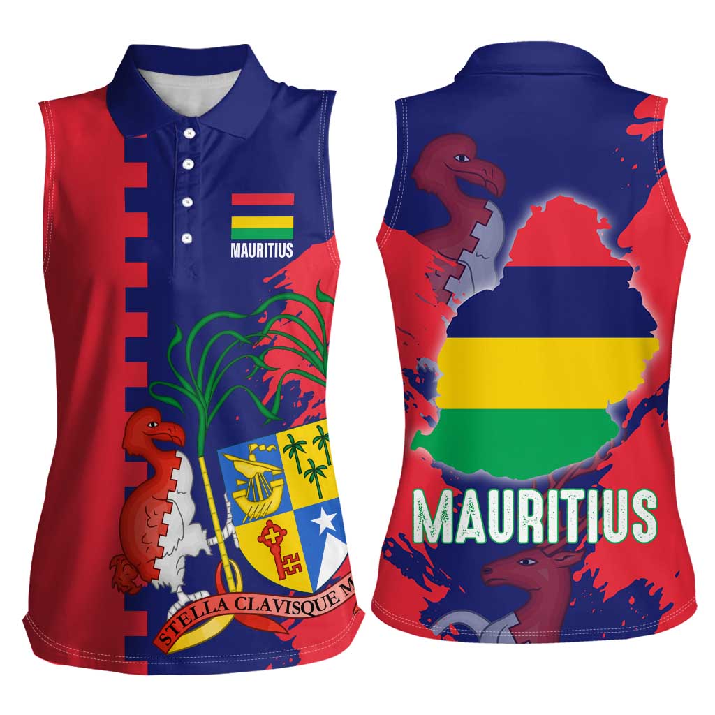 Mauritius Women Sleeveless Polo Shirt National Emblem Integrated with Country's Shape – Symbolic Design