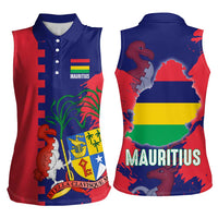 Mauritius Women Sleeveless Polo Shirt National Emblem Integrated with Country's Shape – Symbolic Design