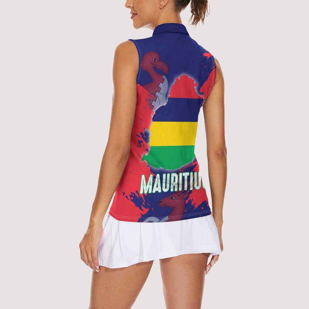 Mauritius Women Sleeveless Polo Shirt National Emblem Integrated with Country's Shape – Symbolic Design