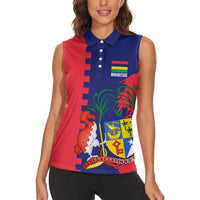 Mauritius Women Sleeveless Polo Shirt National Emblem Integrated with Country's Shape – Symbolic Design