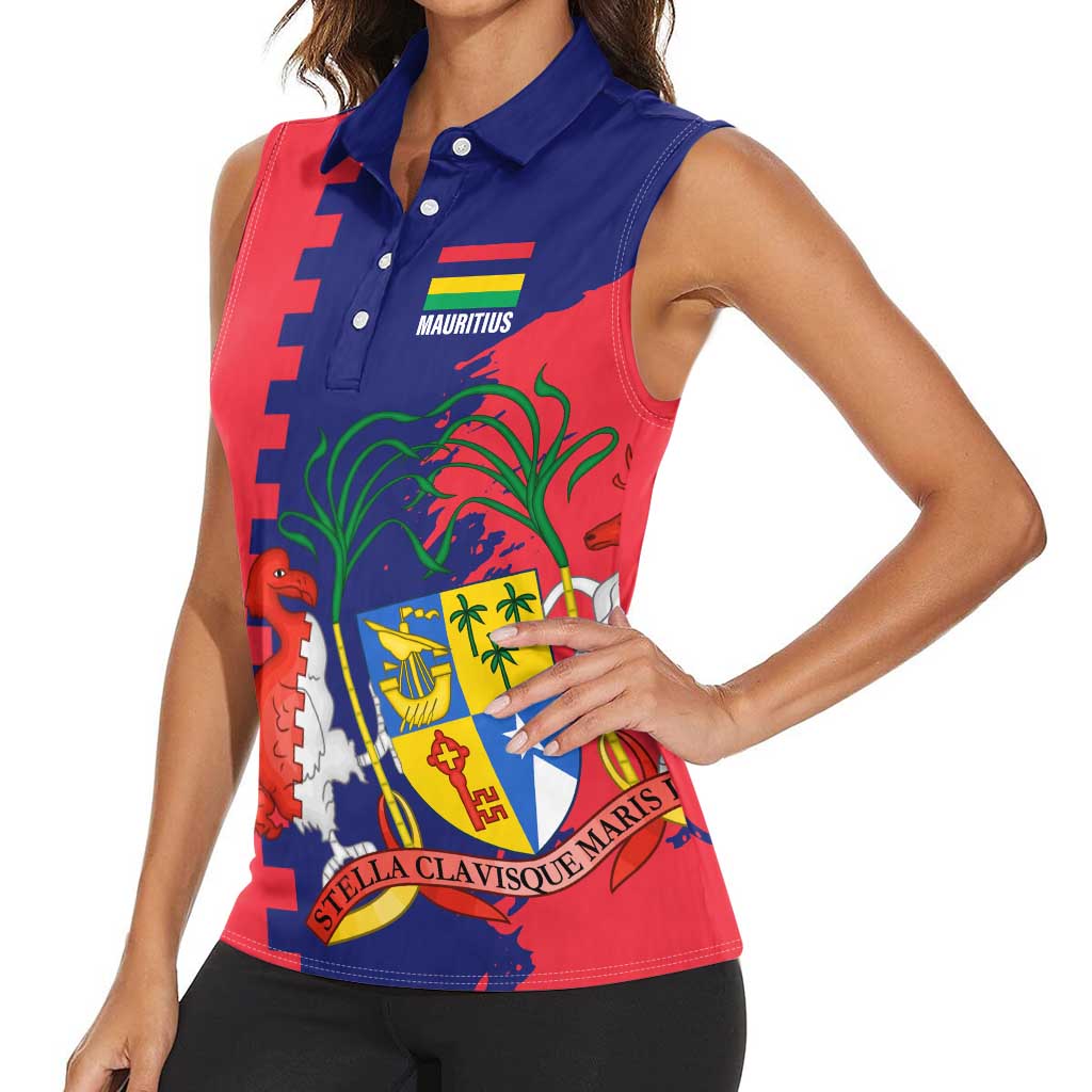 Mauritius Women Sleeveless Polo Shirt National Emblem Integrated with Country's Shape – Symbolic Design
