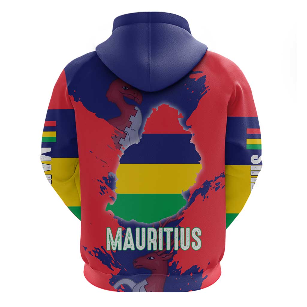 Mauritius Zip Hoodie National Emblem Integrated with Country's Shape – Symbolic Design