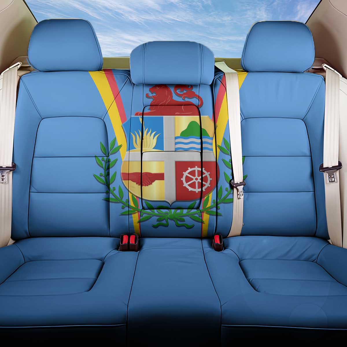 Aruba Back Car Seat Cover National Emblem Featuring the Lion Symbol - Majestic Design