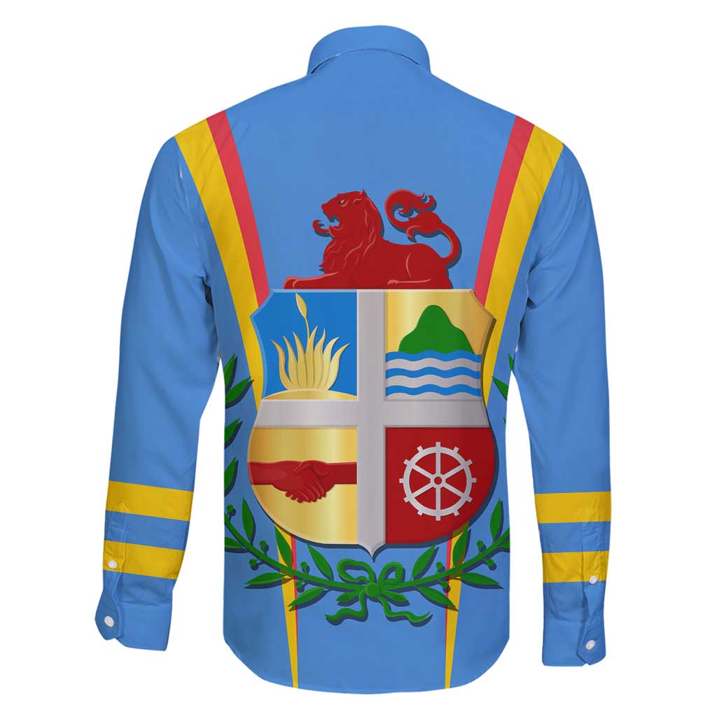 Aruba Family Matching Long Sleeve Bodycon Dress and Hawaiian Shirt National Emblem Featuring the Lion Symbol - Majestic Design