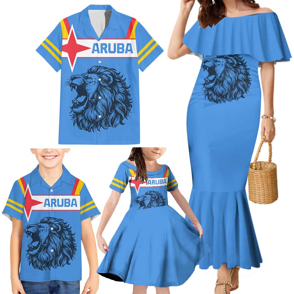Aruba Family Matching Mermaid Dress and Hawaiian Shirt National Emblem Featuring the Lion Symbol - Majestic Design