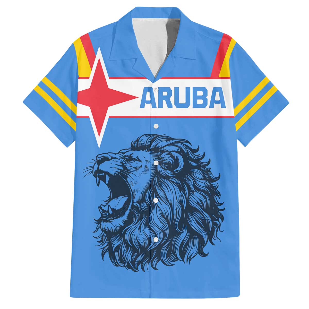 Aruba Family Matching Off The Shoulder Long Sleeve Dress and Hawaiian Shirt National Emblem Featuring the Lion Symbol - Majestic Design