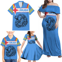 Aruba Family Matching Off Shoulder Maxi Dress and Hawaiian Shirt National Emblem Featuring the Lion Symbol - Majestic Design