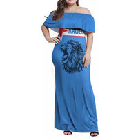 Aruba Family Matching Off Shoulder Maxi Dress and Hawaiian Shirt National Emblem Featuring the Lion Symbol - Majestic Design