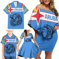 Aruba Family Matching Off Shoulder Short Dress and Hawaiian Shirt National Emblem Featuring the Lion Symbol - Majestic Design
