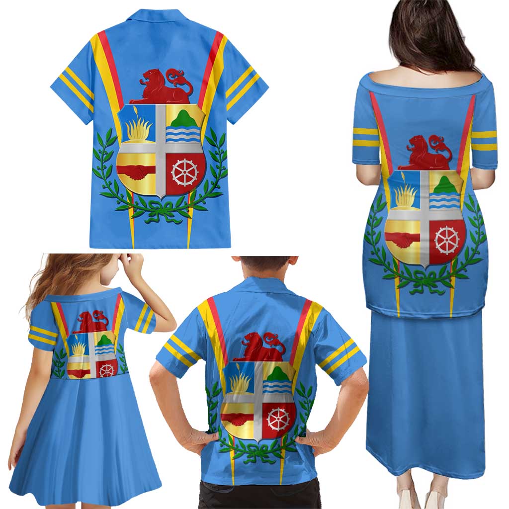 Aruba Family Matching Puletasi and Hawaiian Shirt National Emblem Featuring the Lion Symbol - Majestic Design