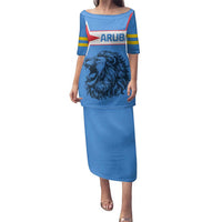 Aruba Family Matching Puletasi and Hawaiian Shirt National Emblem Featuring the Lion Symbol - Majestic Design