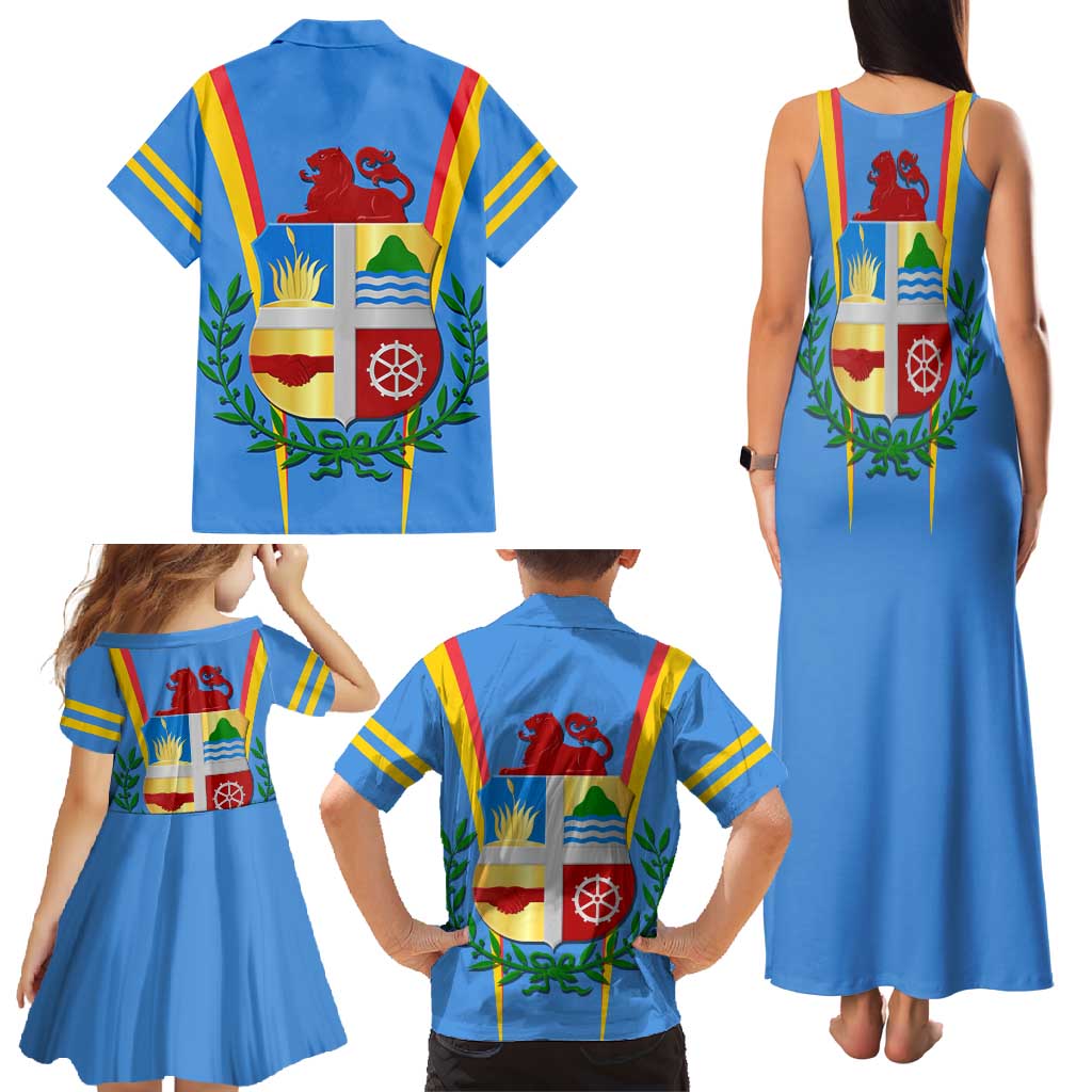 Aruba Family Matching Tank Maxi Dress and Hawaiian Shirt National Emblem Featuring the Lion Symbol - Majestic Design
