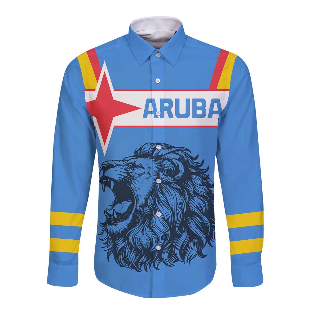 Aruba Long Sleeve Button Shirt National Emblem Featuring the Lion Symbol - Majestic Design