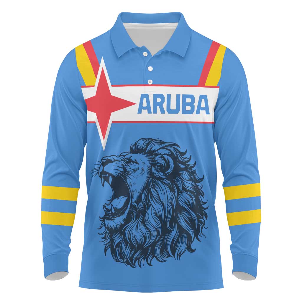 Aruba Long Sleeve Polo Shirt National Emblem Featuring the Lion Symbol - Majestic Design