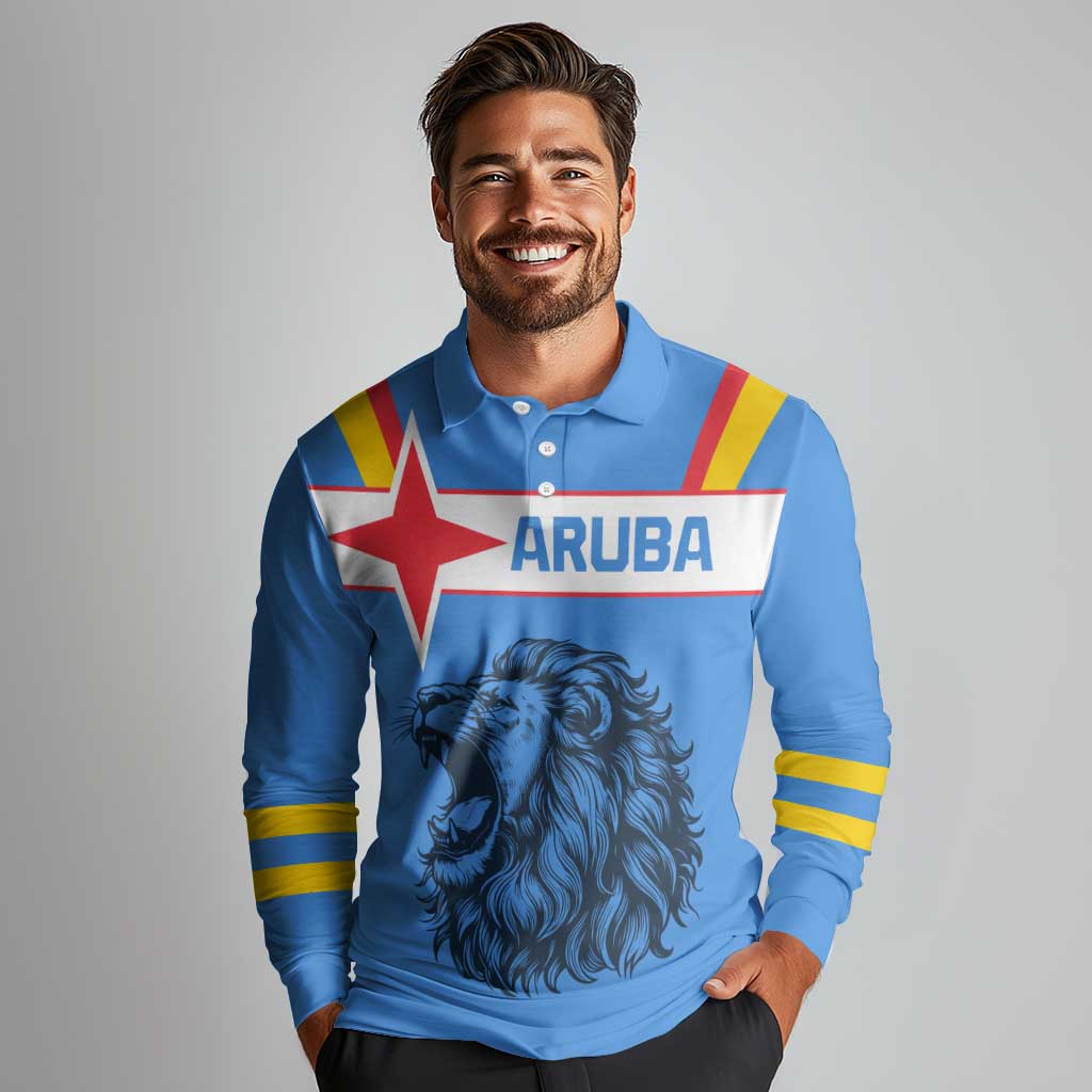 Aruba Long Sleeve Polo Shirt National Emblem Featuring the Lion Symbol - Majestic Design