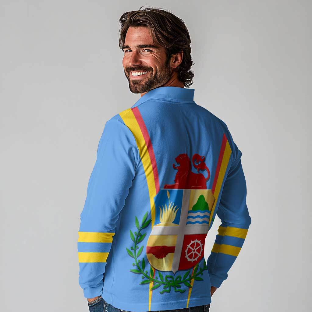 Aruba Long Sleeve Polo Shirt National Emblem Featuring the Lion Symbol - Majestic Design