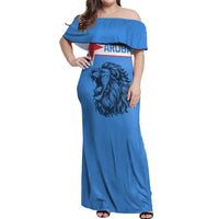 Aruba Off Shoulder Maxi Dress National Emblem Featuring the Lion Symbol - Majestic Design