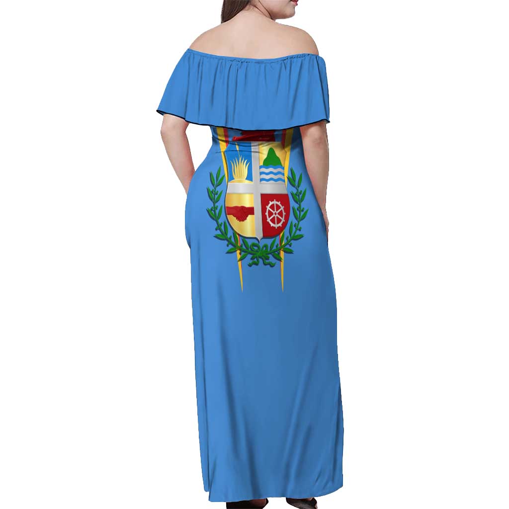 Aruba Off Shoulder Maxi Dress National Emblem Featuring the Lion Symbol - Majestic Design