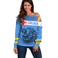 Aruba Off Shoulder Sweater National Emblem Featuring the Lion Symbol - Majestic Design