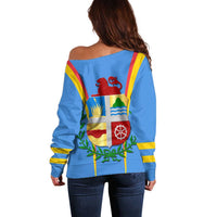 Aruba Off Shoulder Sweater National Emblem Featuring the Lion Symbol - Majestic Design