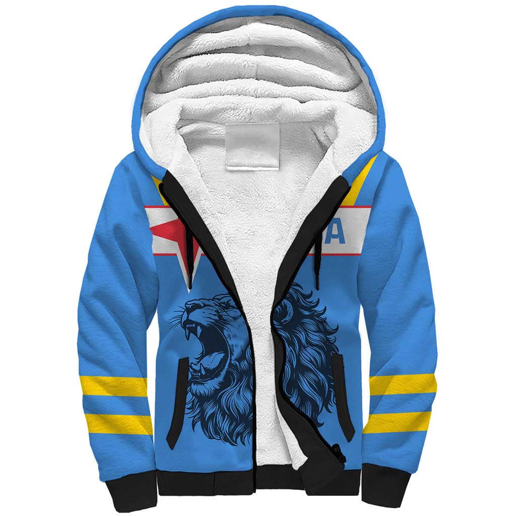 Aruba Sherpa Hoodie National Emblem Featuring the Lion Symbol - Majestic Design