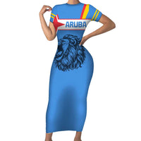 Aruba Short Sleeve Bodycon Dress National Emblem Featuring the Lion Symbol - Majestic Design