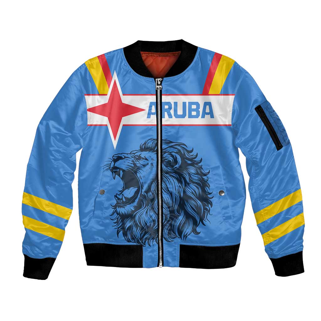 Aruba Sleeve Zip Bomber Jacket National Emblem Featuring the Lion Symbol - Majestic Design