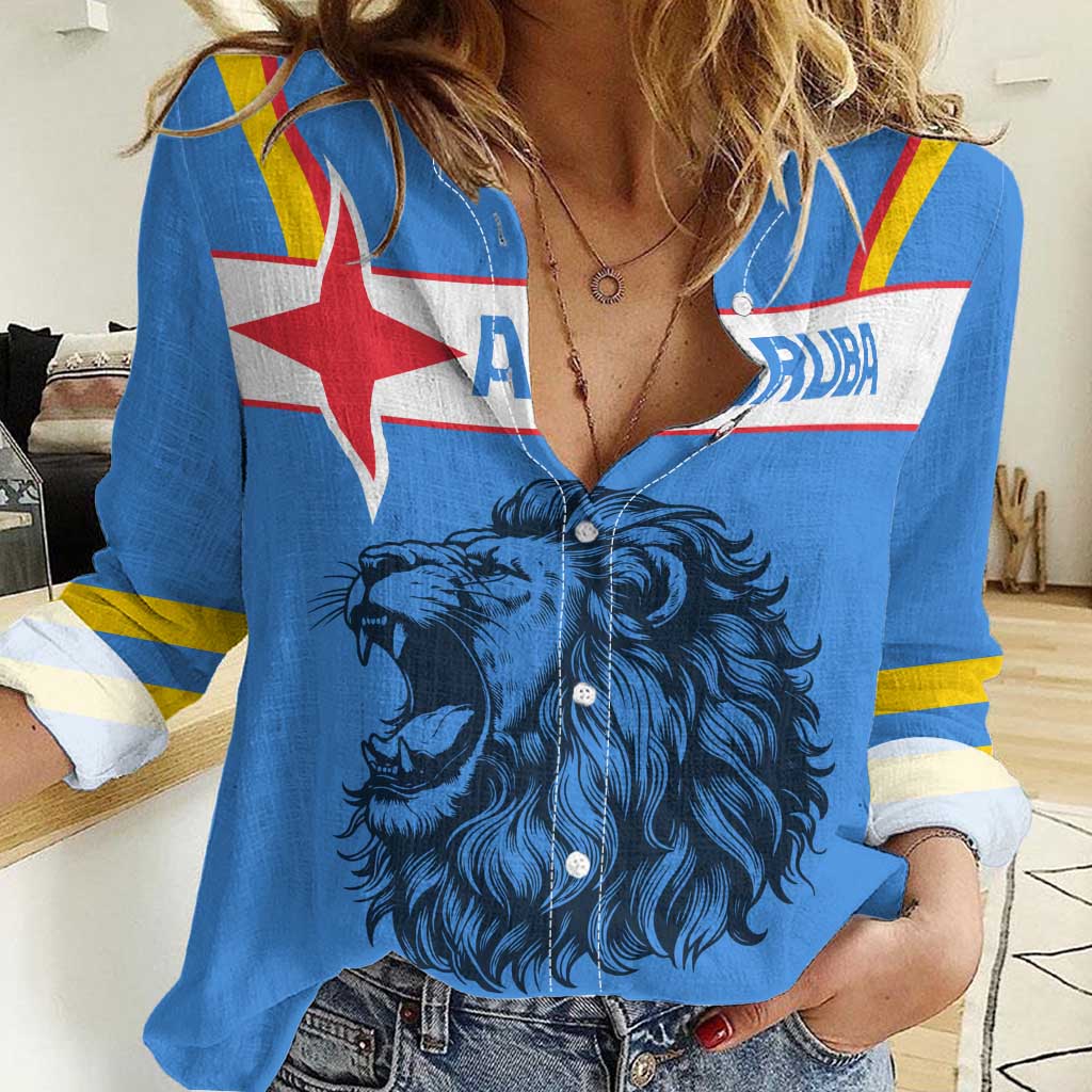 Aruba Women Casual Shirt National Emblem Featuring the Lion Symbol - Majestic Design