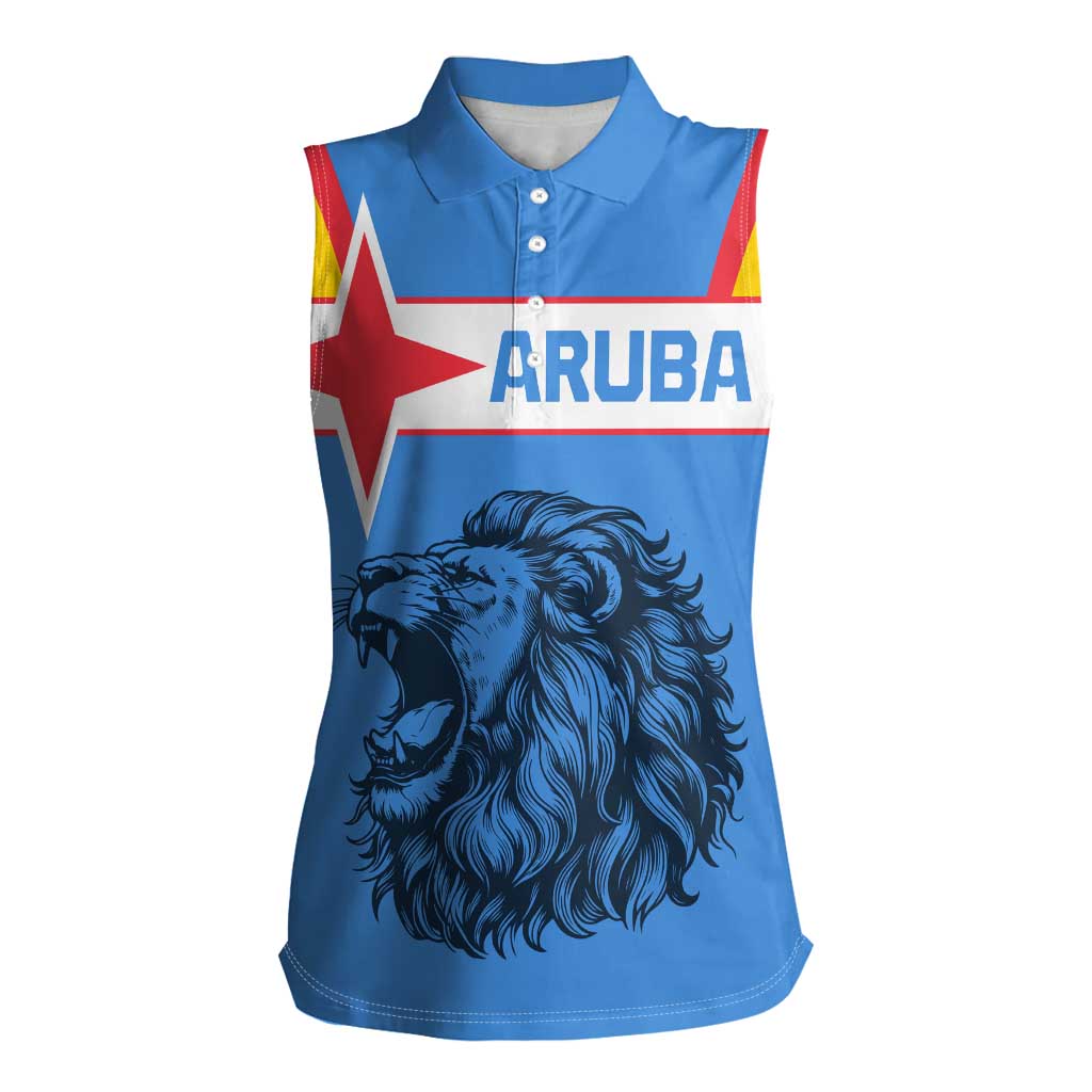 Aruba Women Sleeveless Polo Shirt National Emblem Featuring the Lion Symbol - Majestic Design