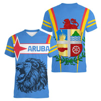Aruba Women V-Neck T-Shirt National Emblem Featuring the Lion Symbol - Majestic Design